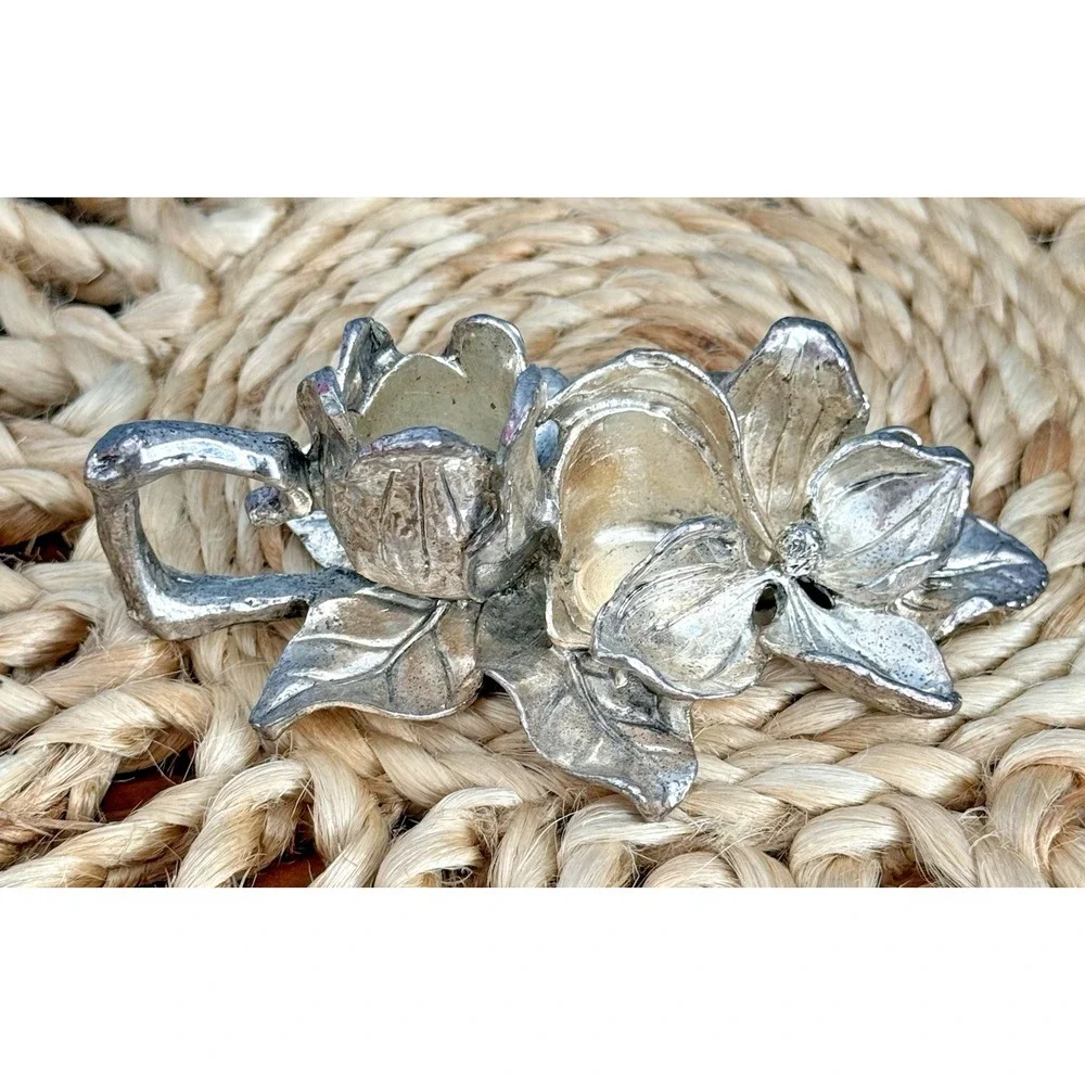 Arthur Court Magnolia Salt Pepper Holder Base 2001 Only Aluminum Floral Fairy
